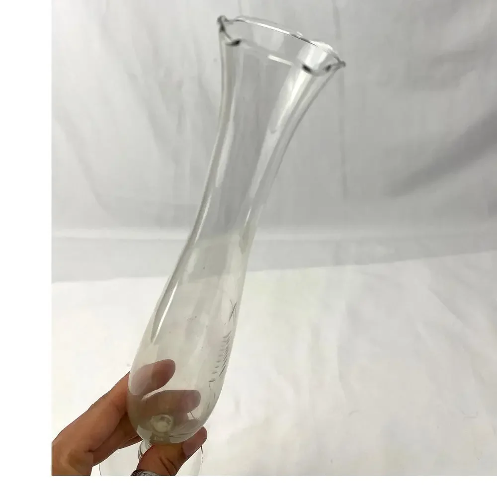 VTG‎ Flower Etched Glass Bud Vase Grape Design 10